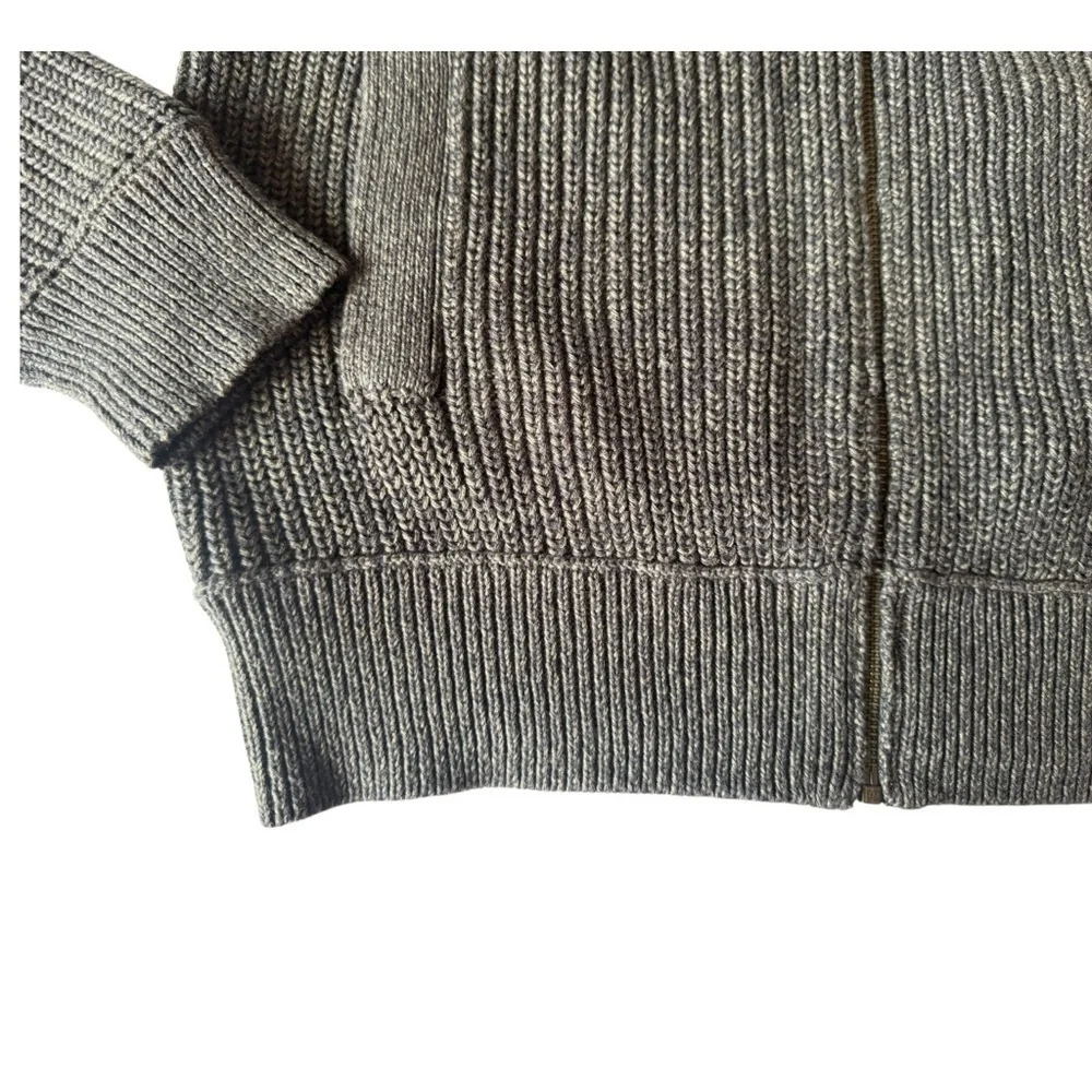 Eddie Bauer Olive Full Zip Chunky Cardigan Cable Knit Ribbed Trim Mens Small